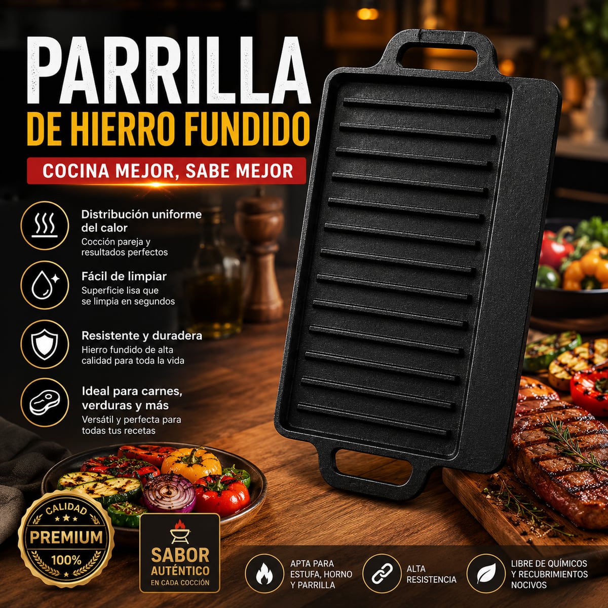 GRILLDUO™ -Parrilla Reversible de Hierro Fundido
