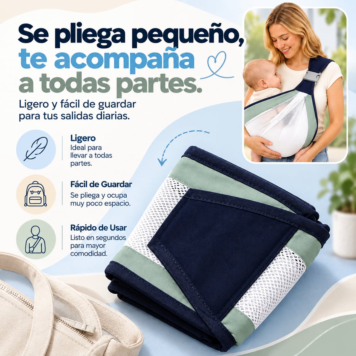 Portabebés tipo fular ligero | Transpirable y fácil de transportar