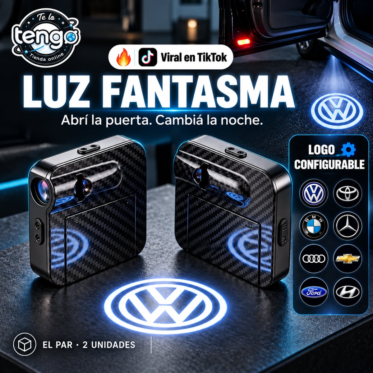 Luz Fantasma — Proyector LED de bienvenida para puerta de auto (EL PAR)