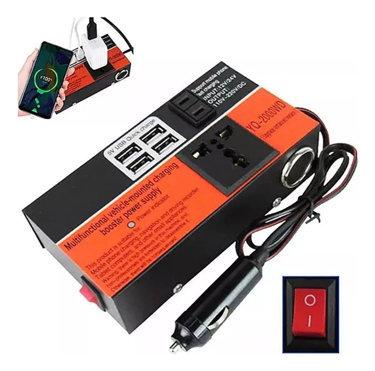 Inversor Viaje Auto Convertidor Corriente Multipropósito 12V 120V