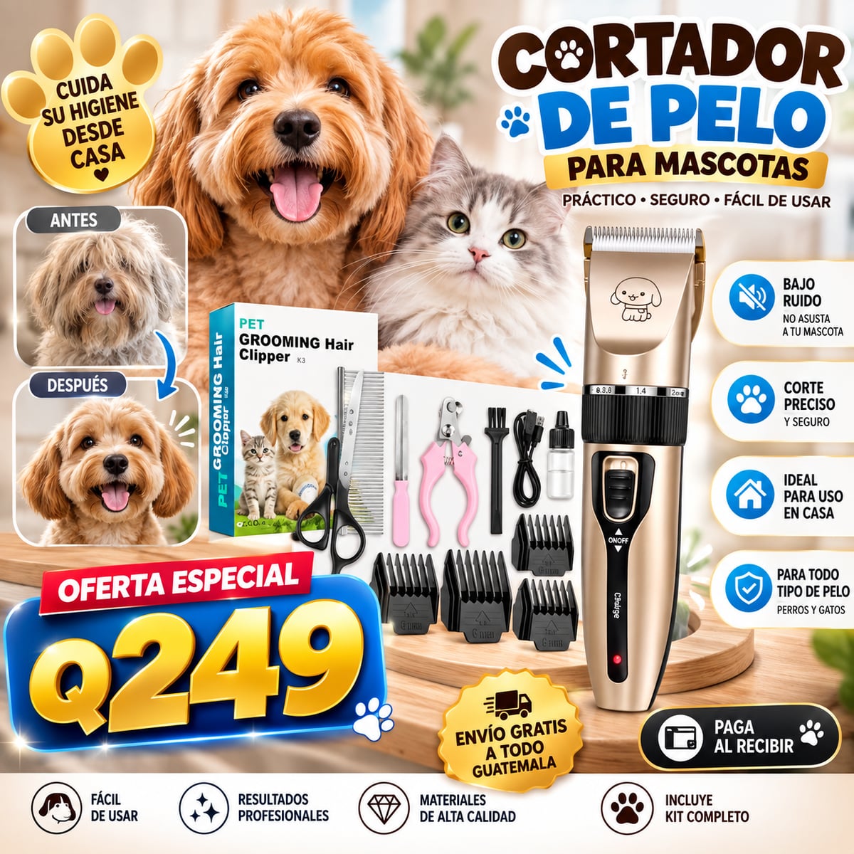 Kit Cortapelos Silencioso para Perros y Gatos | PeluPet 