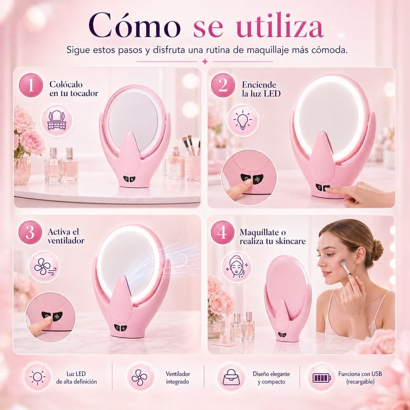 🪞💄Espejo Con Luz LED y Ventilador Integrado+ ENVIO GRATIS