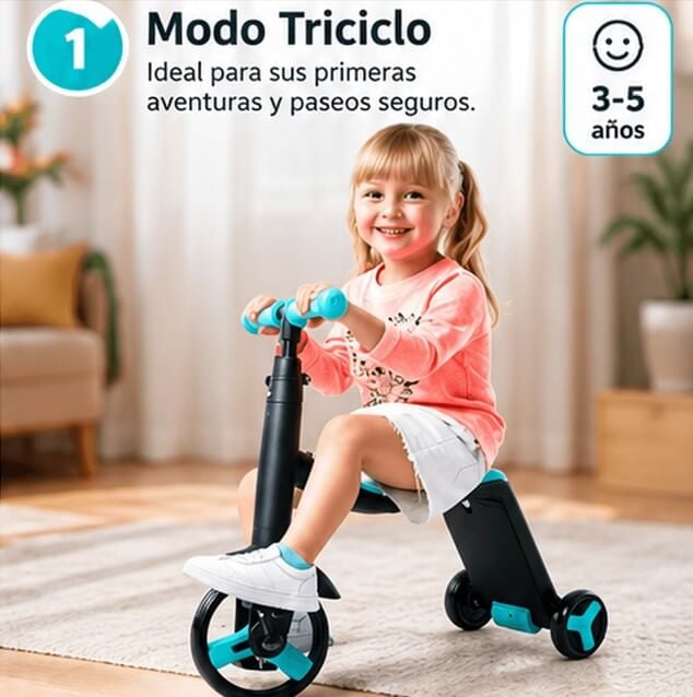 Scooter Infantil 3 en 1 🎁 con Diseño Convertible | ¡Tres Formas de Jugar!