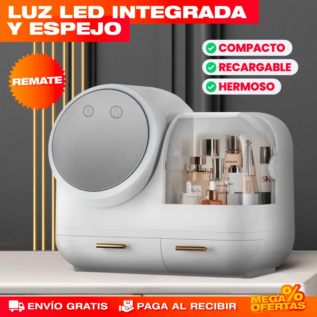 ORGANIZADOR DE MAQUILLAJE CON ESPEJO LUZ LED