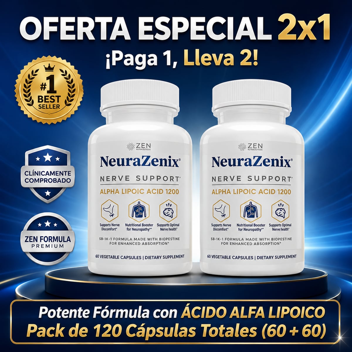 Neurazenx 120 Cápsulas - Alivia la neuropatía desde la raíz - OFERTA 2X1 + ENVIO GRATIS 🎁
