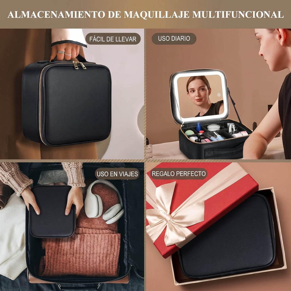 LumiCase Pro™ | Organizador Premium de Maquillaje con Espejo LED Recargable