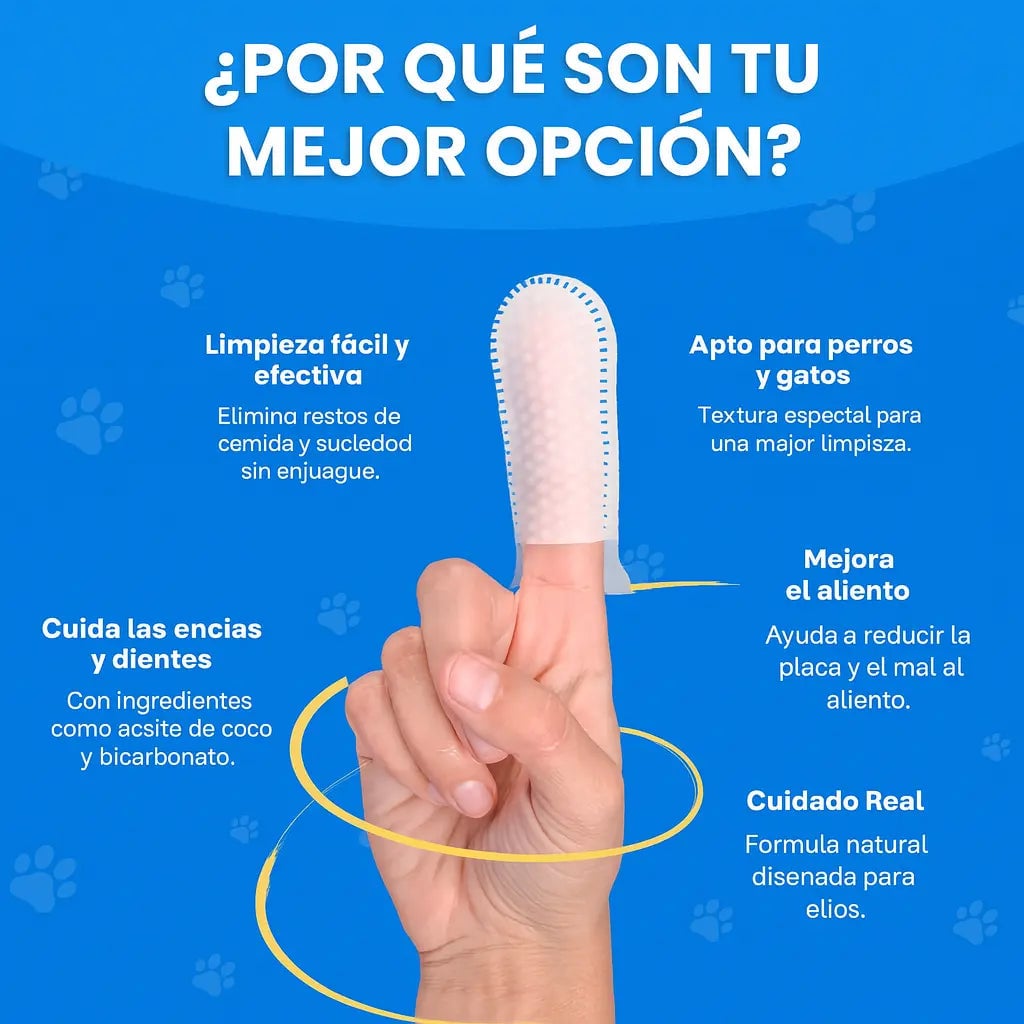 Toallitas tipo dedal para limpieza de oídos y boca para  mascotas
