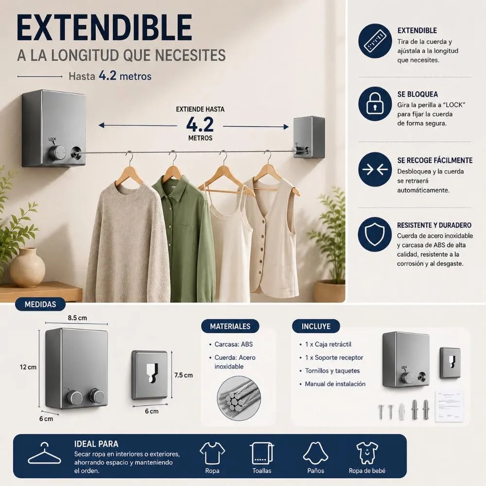 Tendedero De Ropa Retráctil