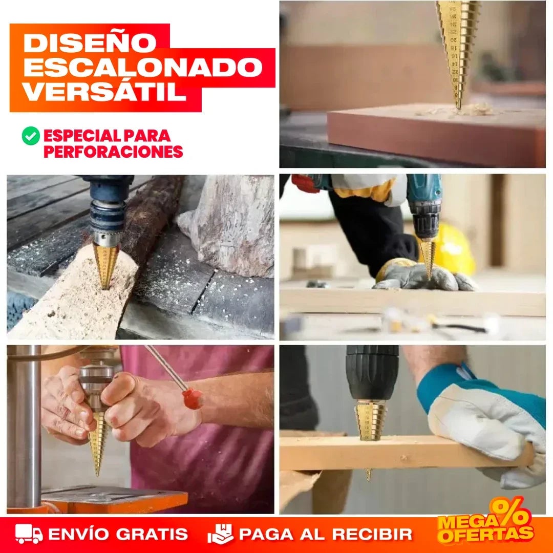 ¡ÚLTIMAS UNIDADES!! 🔩SET DE 5 BROCAS ESCALONADAS DE TITANIO - ENVÍO GRATIS