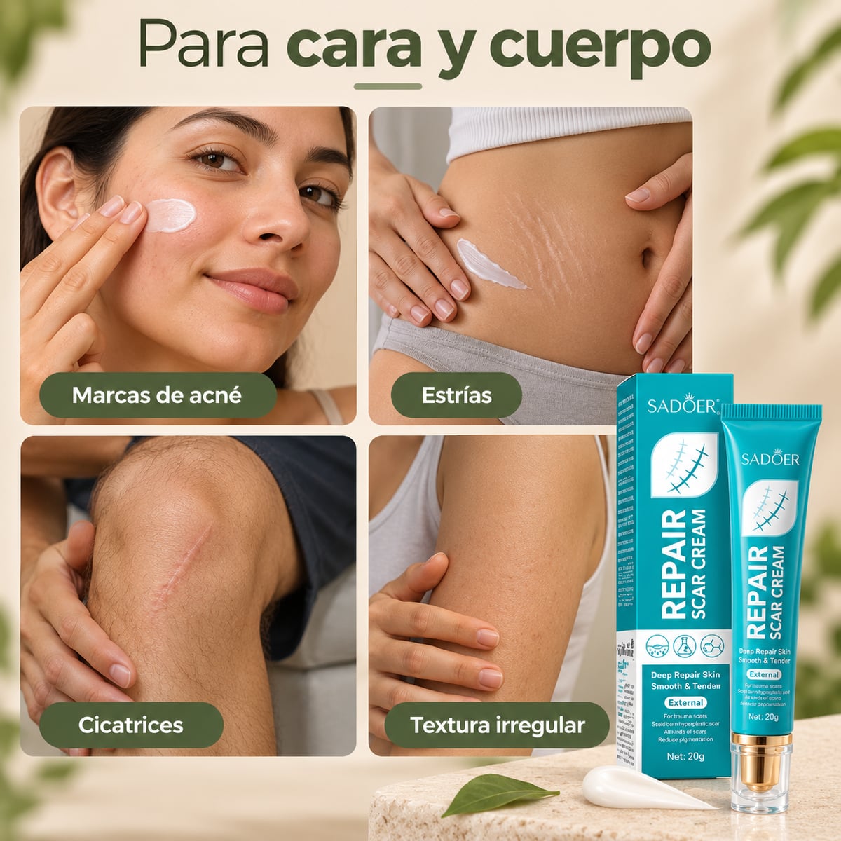 Deje de tapar la cicatrices. Empiece a repararlas - SADOER Repair Cream + Envío Gratis
