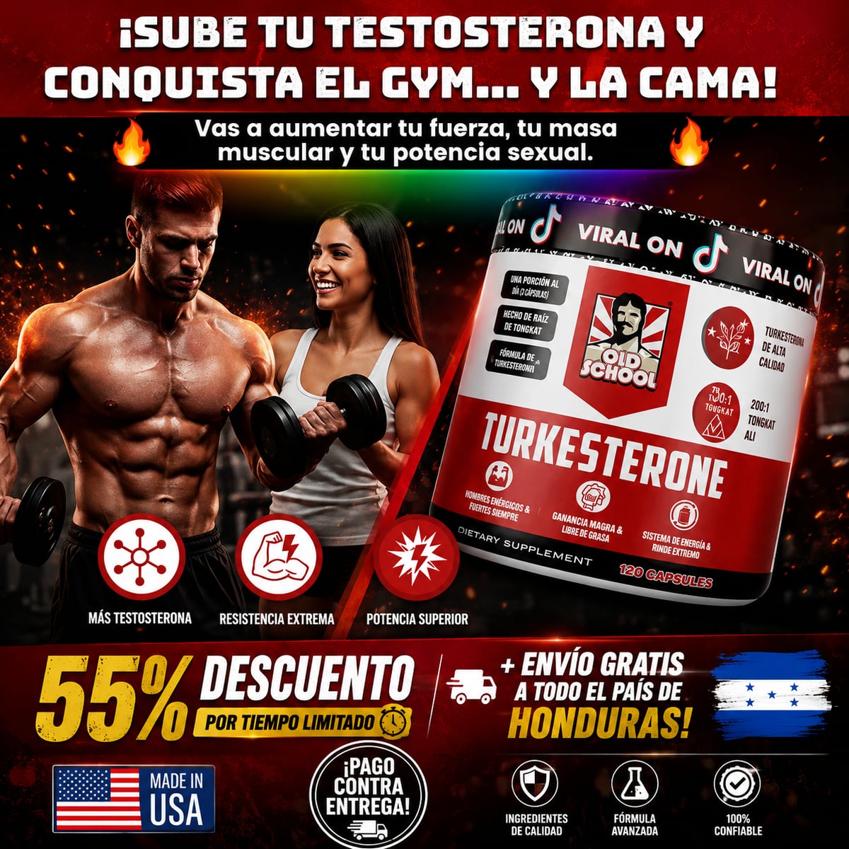 (55% DESCUENTO) Turkesterone Old School™ | Potencia tu Fuerza, Energía y Vitalidad Masculina