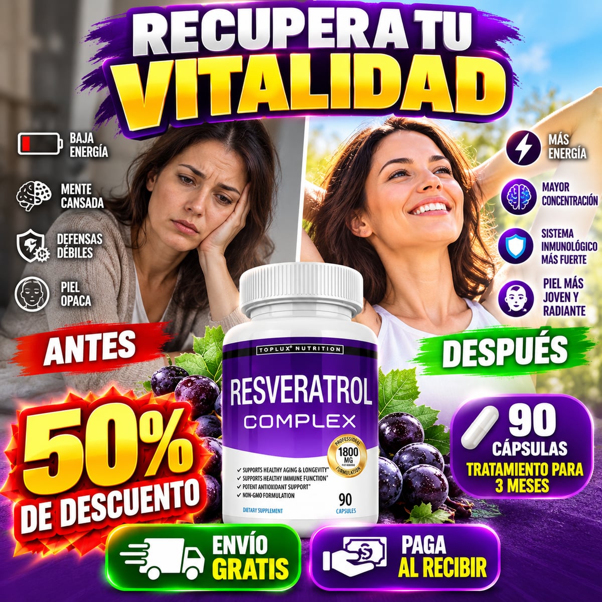 Resveratrol Complex – 90 Cápsulas | Hasta 3 Meses de Uso