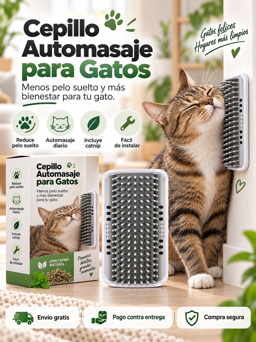 CEPILLO AUTOMASAJE PARA GATOS | Menos pelo suelto y más bienestar para tu gato