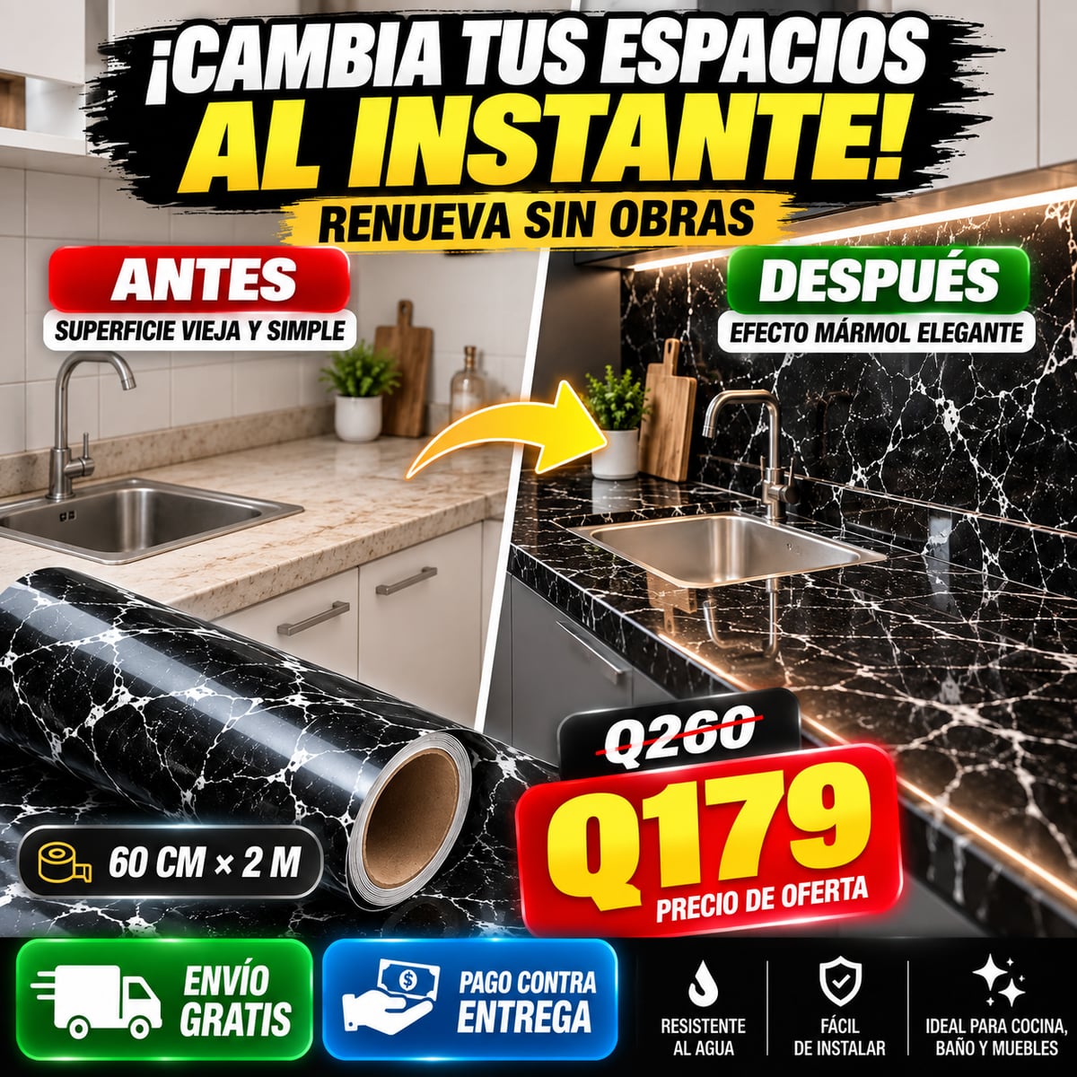 Adhesivo Mármol Negro Premium