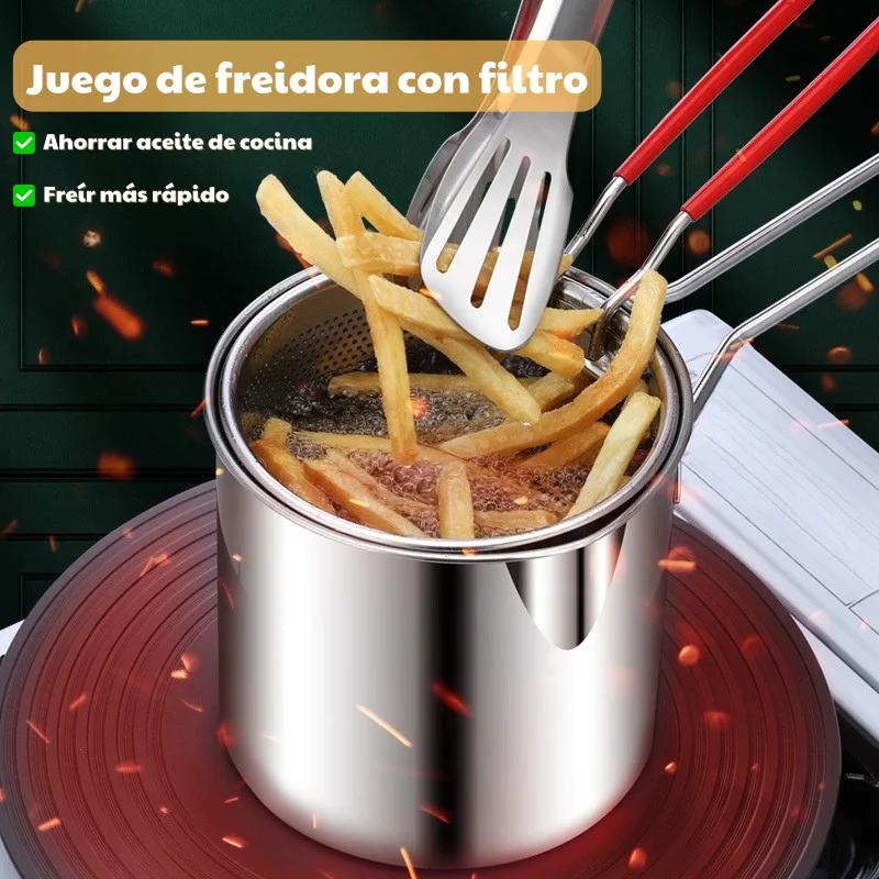 Sartén Multifuncional De Acero Inoxidable 304, Sartén Con Filtro Para Ahorrar Aceite🔥