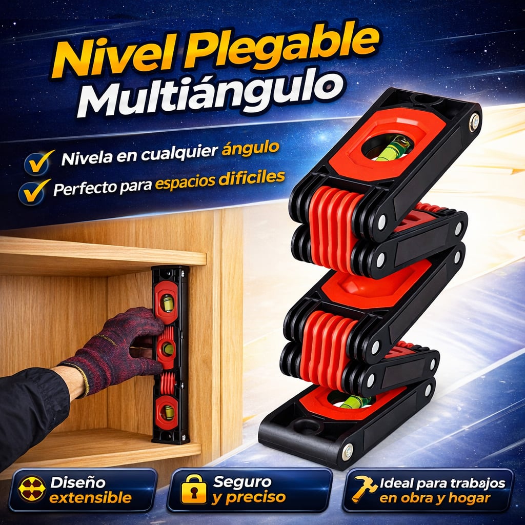 Nivel de Burbuja Flexible 60 cm - 4 Frascos: Horizontal, Vertical, Oblicuo - 5 bandas magnéticas.