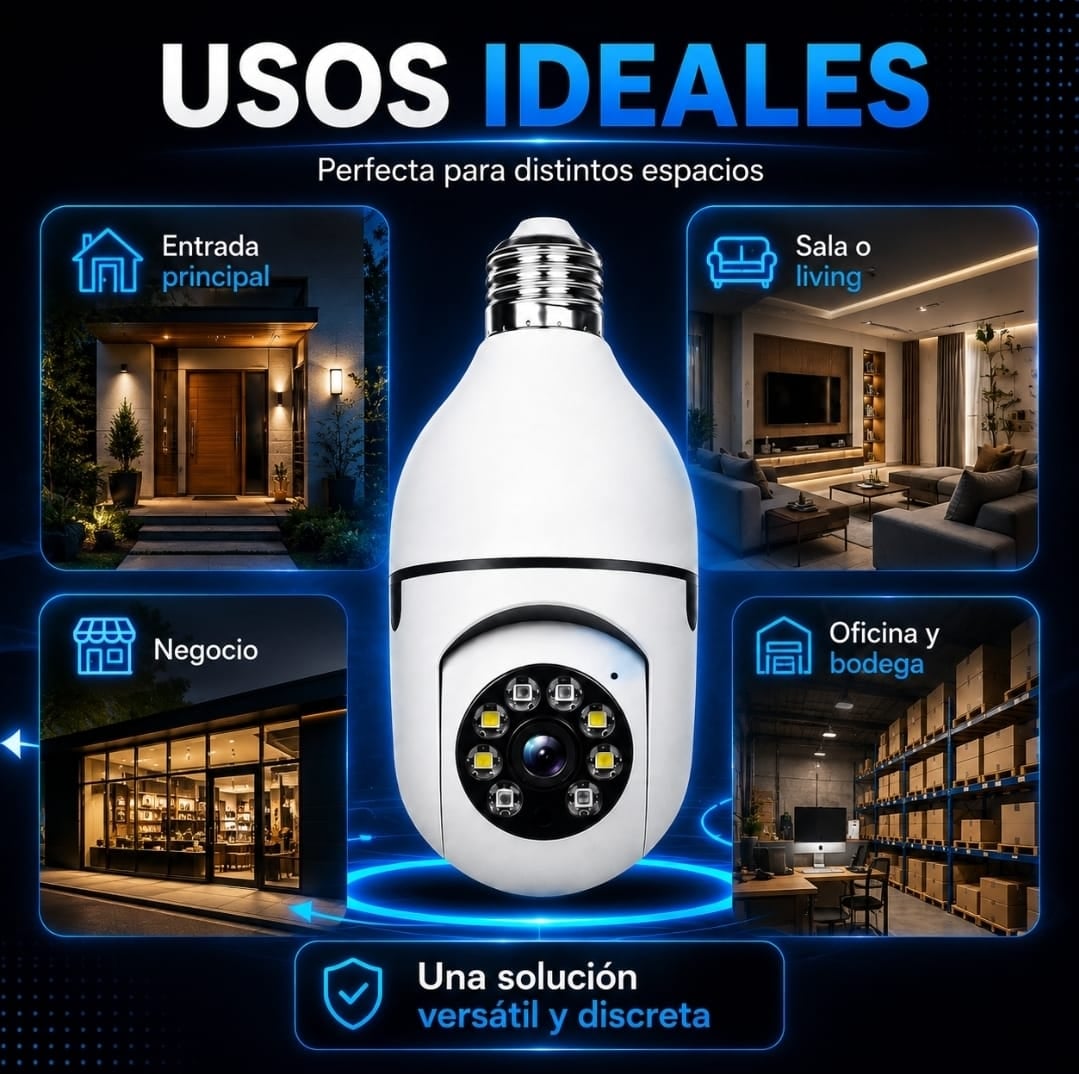 Cámara Ampolleta WiFi 360° – Seguridad Inteligente para tu Hogar