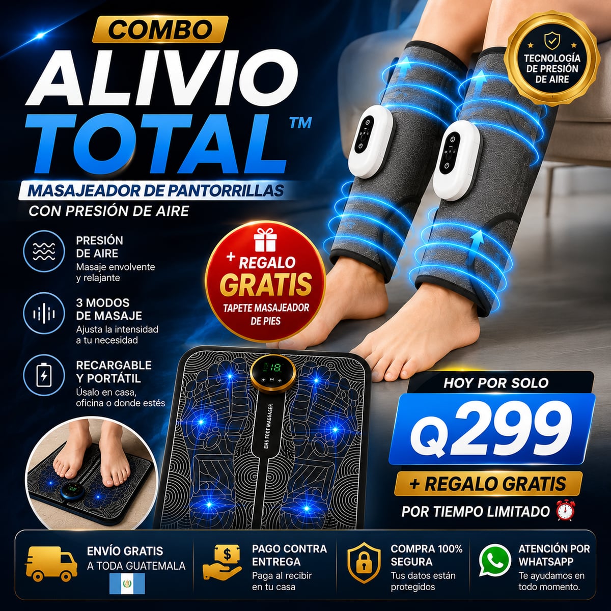 COMBO ALIVIO TOTAL™ Relaja tus piernas y disfruta una experiencia de masaje desde casa + ENVIO GRATIS 🎁