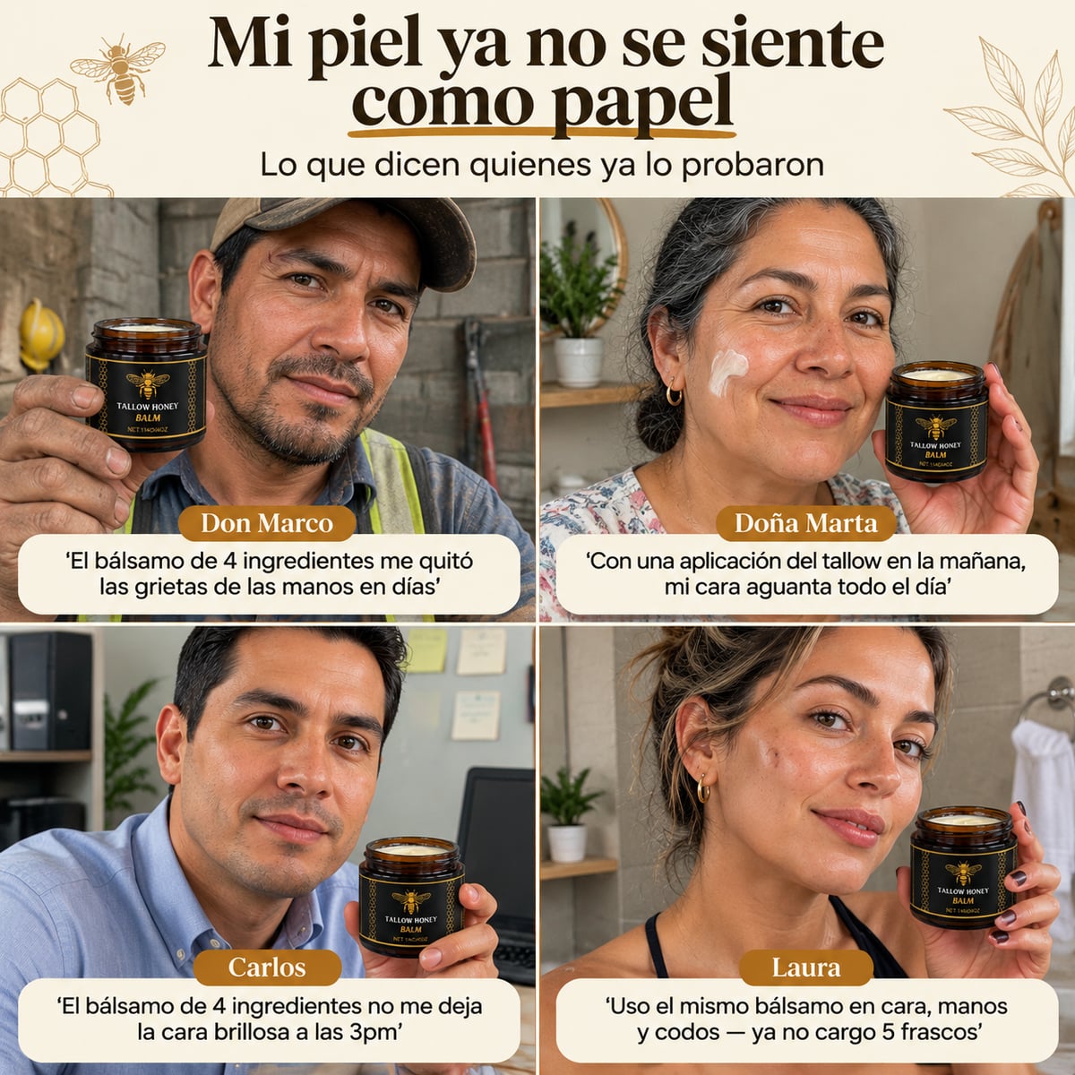 Balsamo Natural de miel y sebo - 4 ingredientes que tu piel reconoce