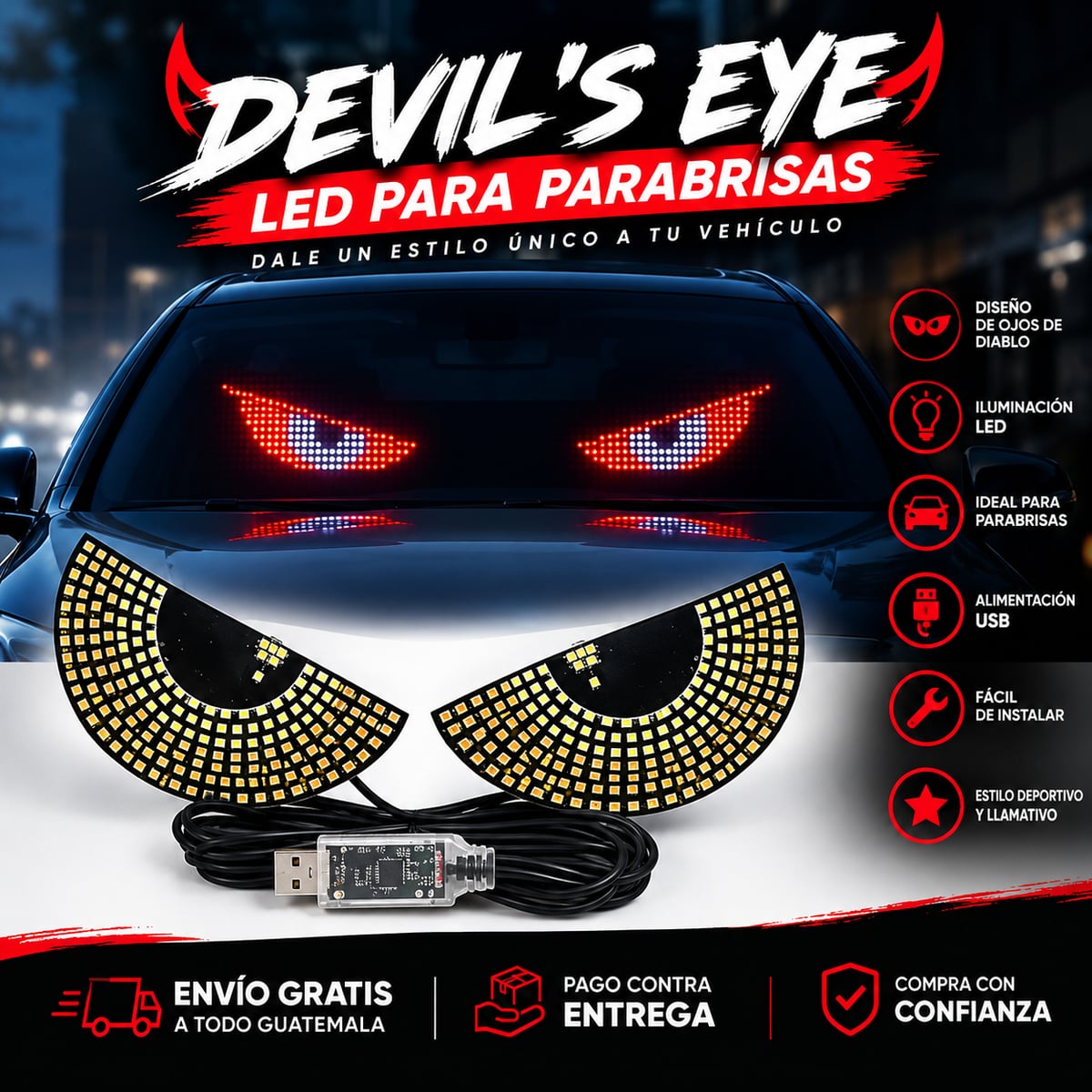 Devil’s Eye LED para Parabrisas – Dale un Estilo Agresivo y Único a tu Vehículo