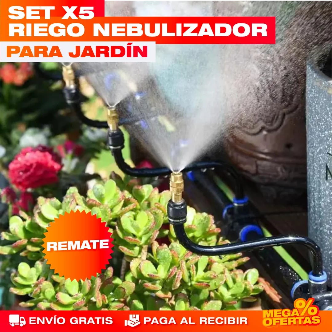 Riego Nebulizador para Jardín – Riega Parejo Sin Mojarte ni Desperdiciar Agua · Set x5