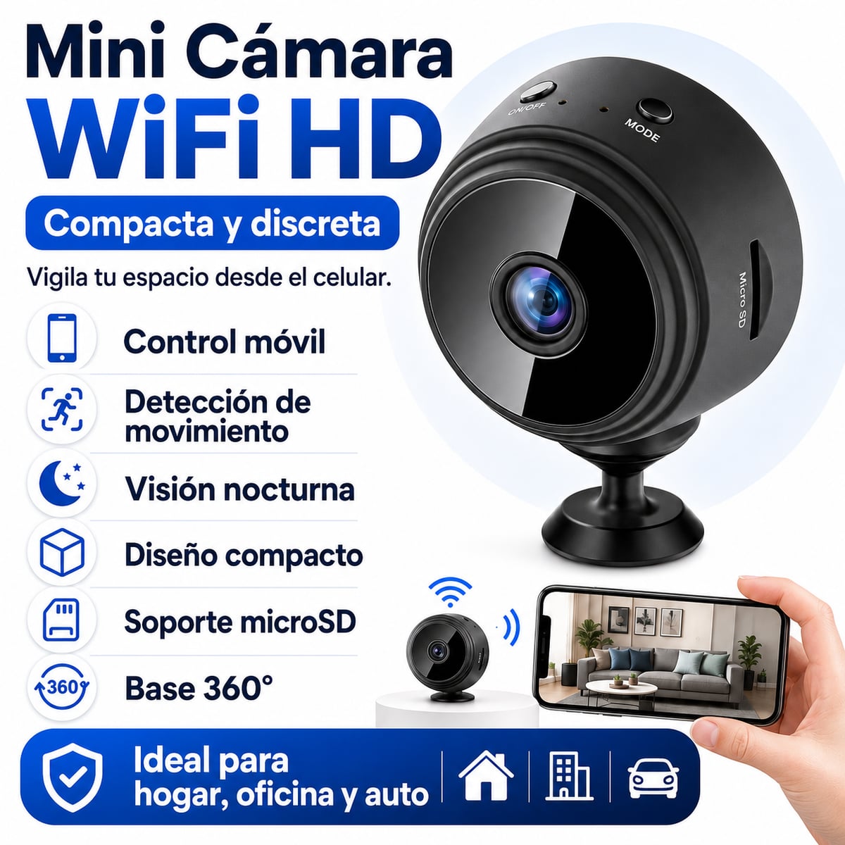 Mini Cámara WiFi HD – Seguridad Compacta con Visión Nocturna
