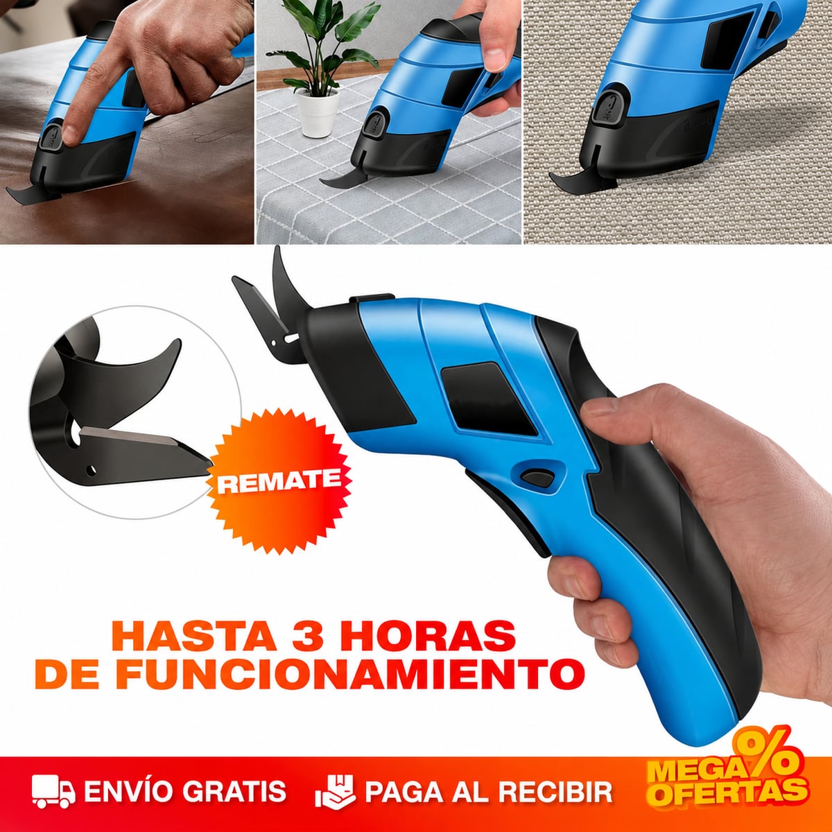Tijera Eléctrica Doble Recargable – Ocho horas cortando y la mano no se acalambra