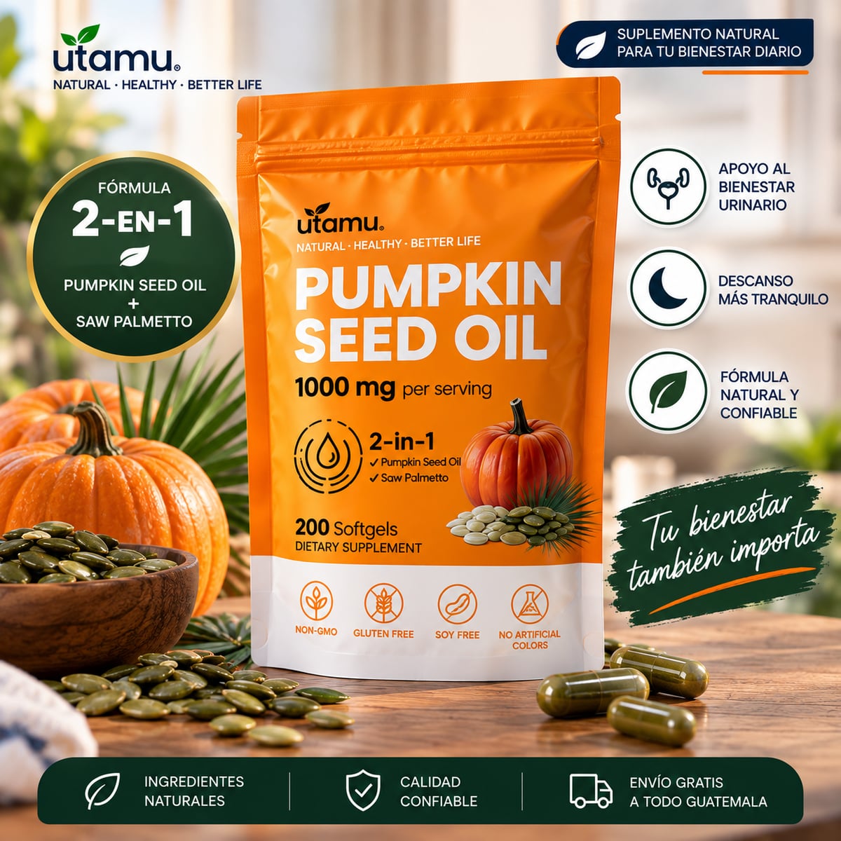 Pumpkin Seed Oil™ + Saw Palmetto | Bienestar Urinario y Mejor Descanso