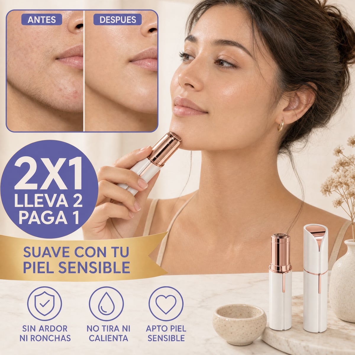 Depiladora Facial | Piel Lisa Sin Dolor Ni Ronchas (Lleva 2 paga 1)