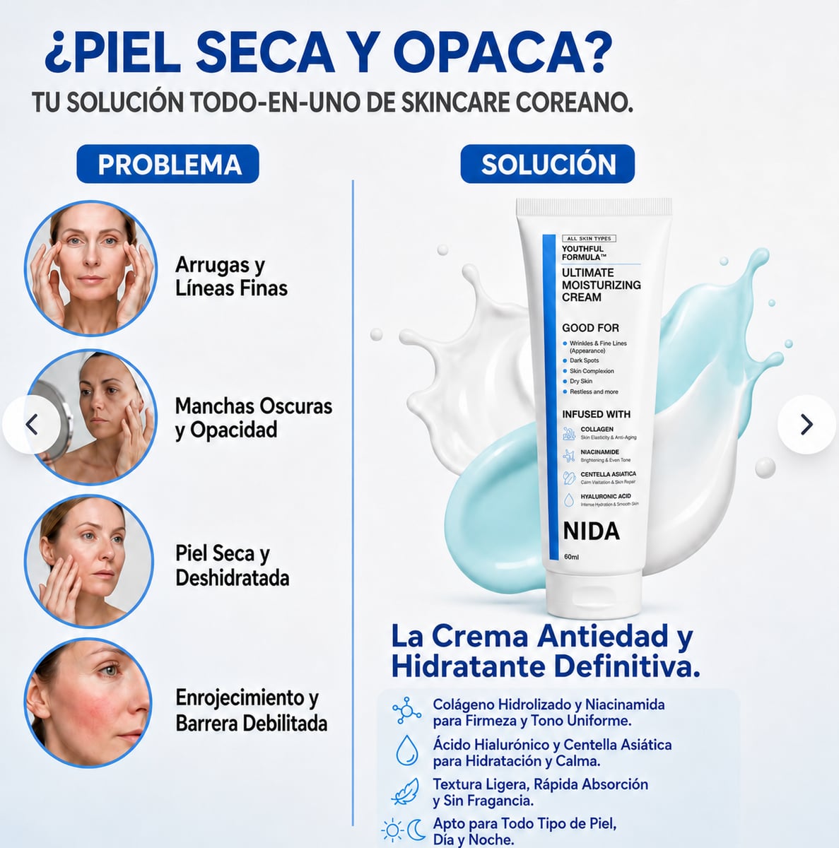 NIDA® Rutina coreana de día y noche para una piel hidratada y luminosa