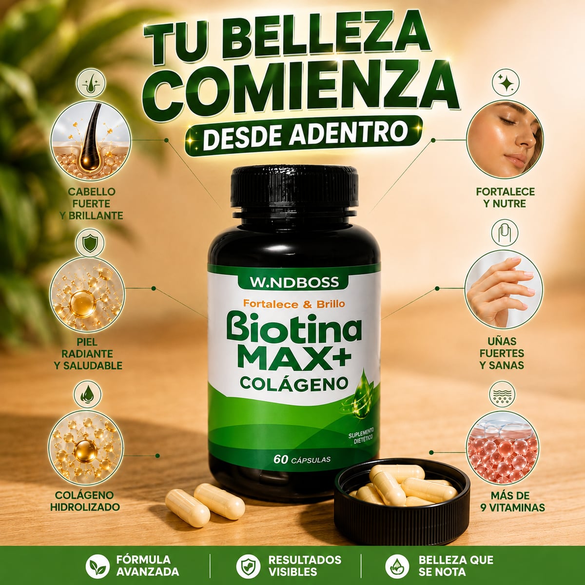 Biotina MAX+ Colágeno - Fortalece, Nutre y Protege.