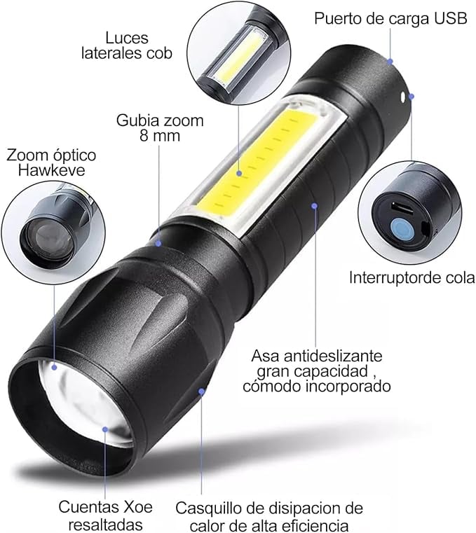 🔦Linterna Tactica Led Recargable Usb 511  PAGA 1 Y LLEVA 2
