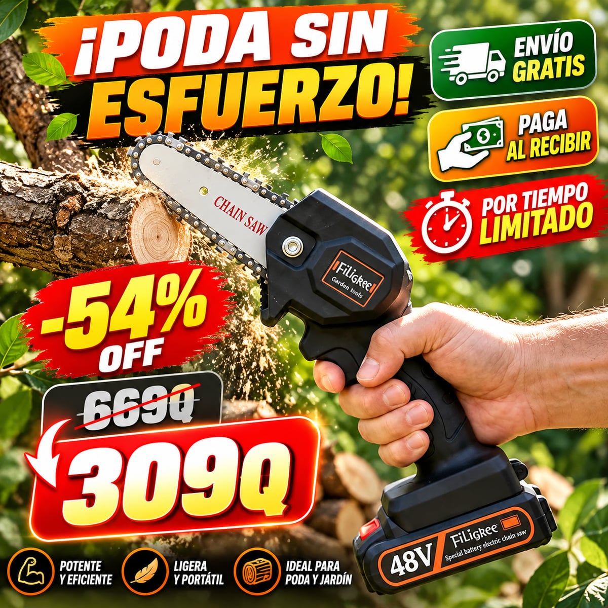 Mini Sierra 48V — CORTA RAMAS EN SEGUNDOS 54%OFF