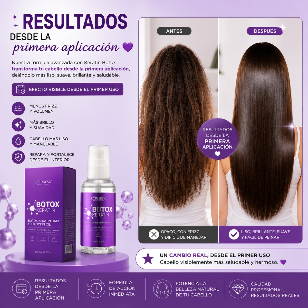 ¡LUCE EL CABELLO LISO, BRILLANTE Y SIN FRIZZ QUE SIEMPRE SOÑASTE! 💜✨