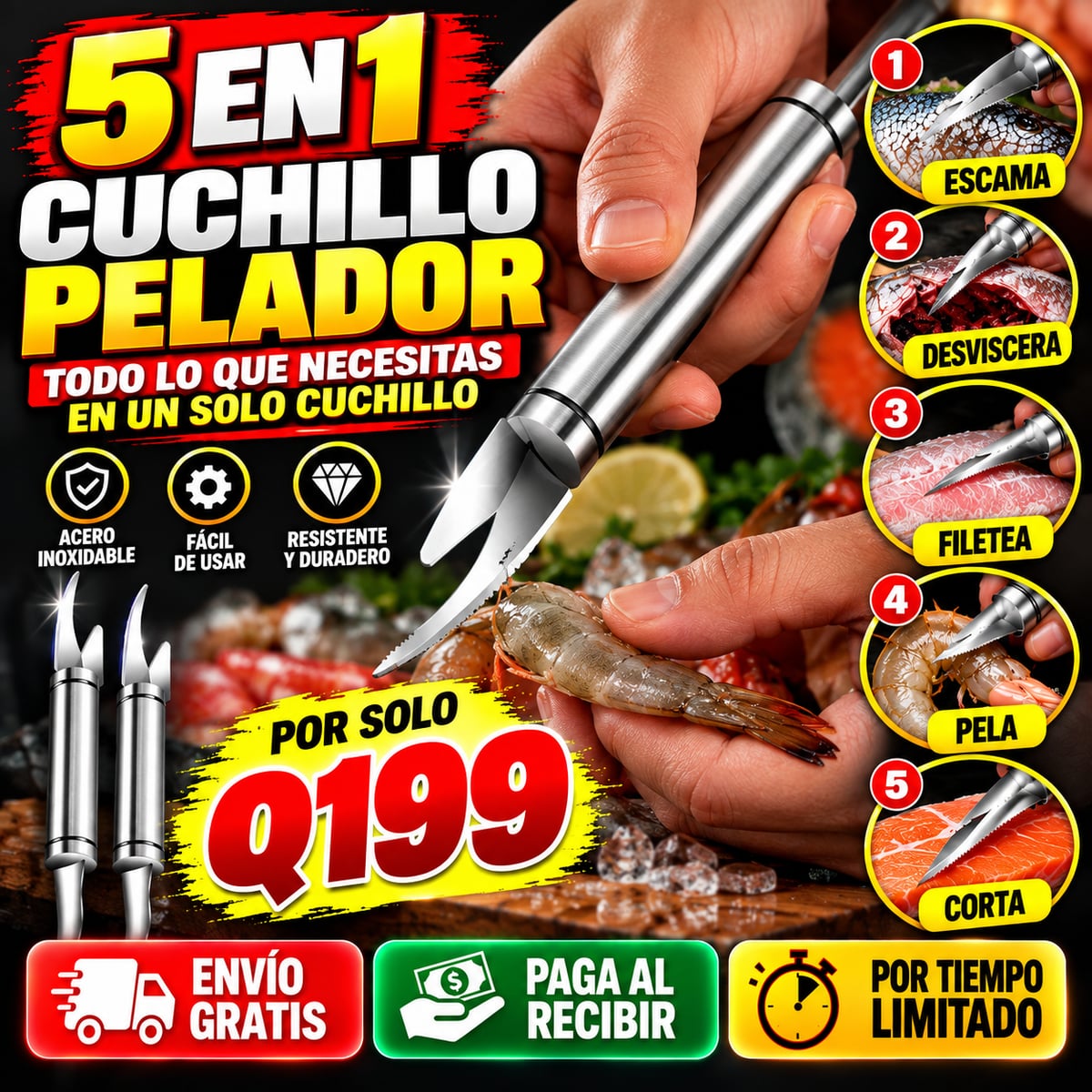 Pelador de Camarones 5 en 1 | Limpia y Prepara Mariscos Fácilmente