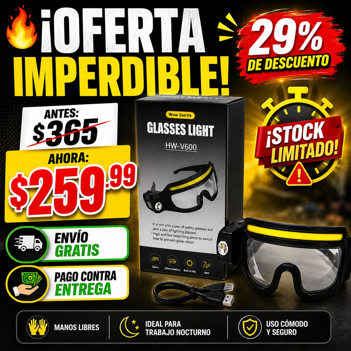 Gafas LED Manos Libres 2 en 1. ENVIO GRATIS!!!