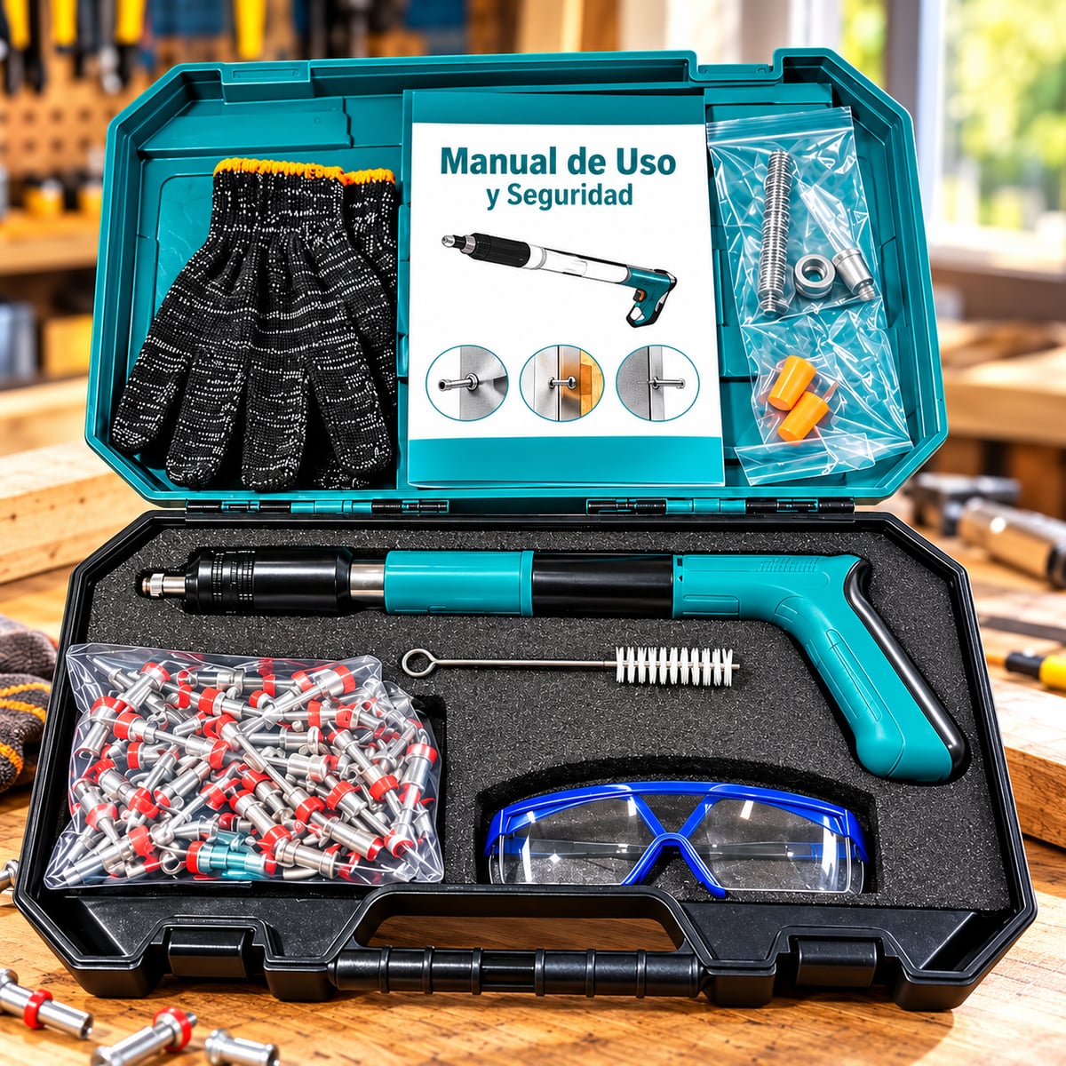 Pistola de Clavos Manual para Concreto, Ladrillo y Madera – Kit Completo con Maletín