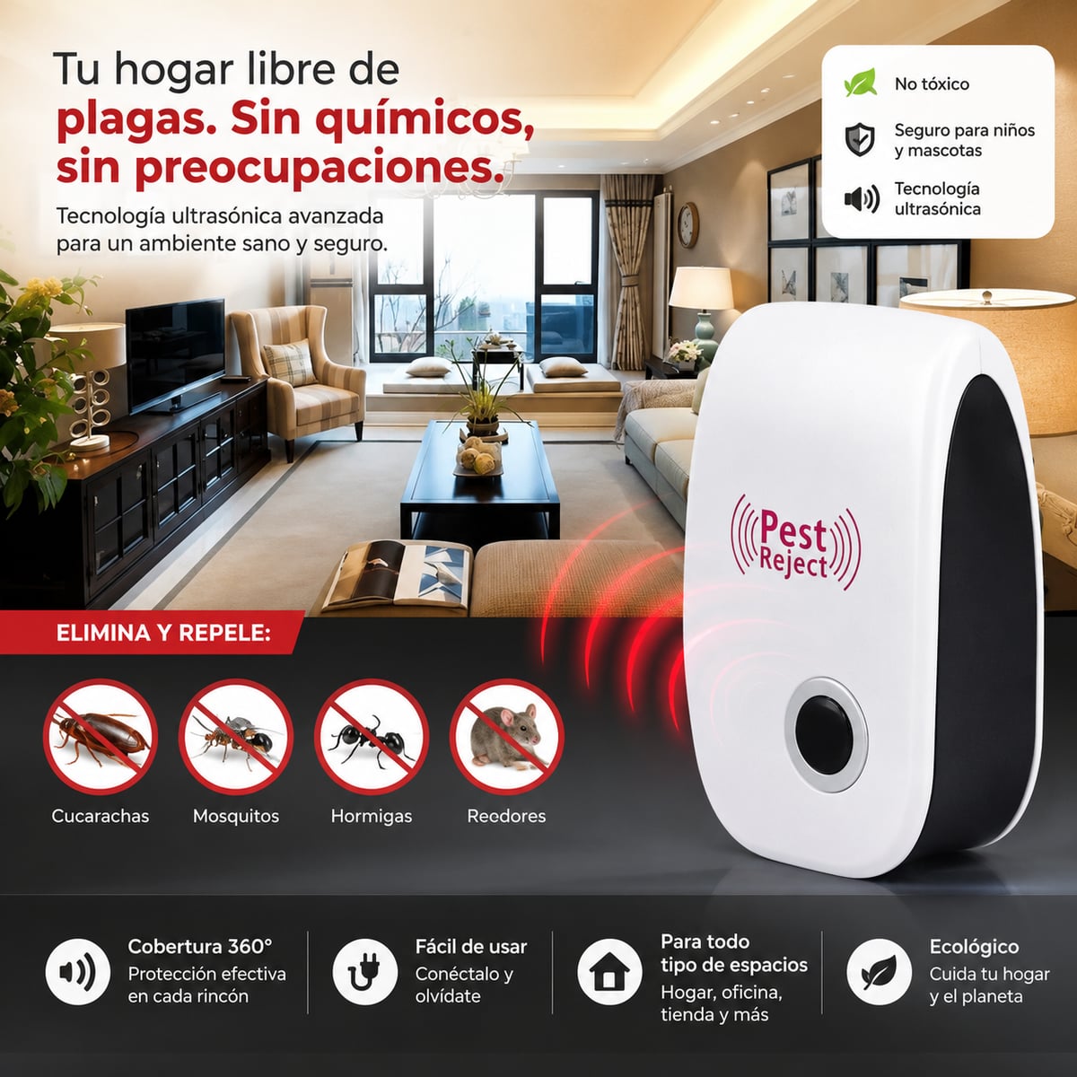 PAGAS 1 Y TE LLEVAS 3 DISPOSITIVO PEST REPELLER™ | Repelente Ultrasonico De Plagas