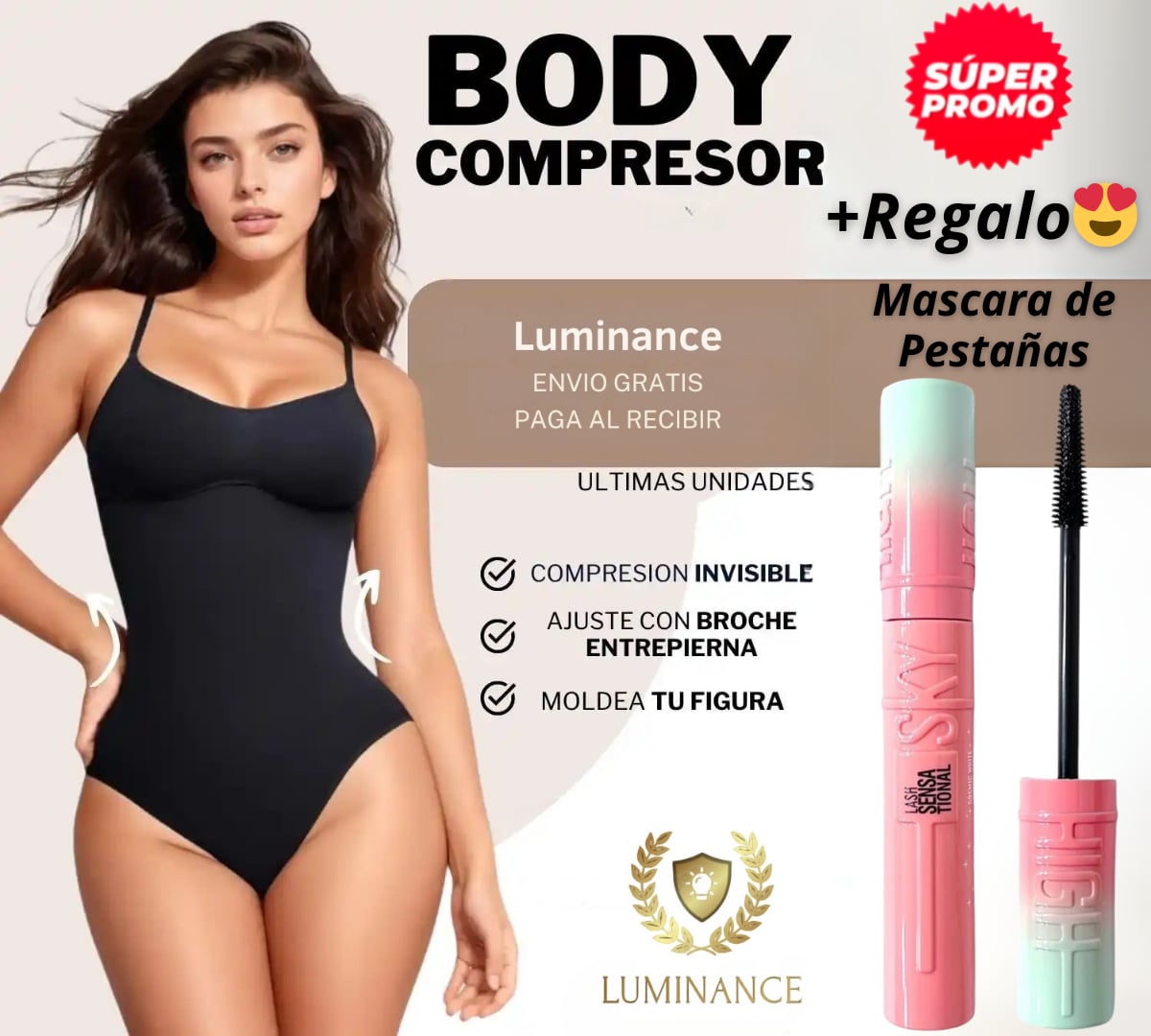 BODY COMPRESOR (Reduce Tallas) + Obsequio 😍 "Mascara para Pestañas🥰 OFERTA solo este Mes+ ENVIO GRATIS 🎁