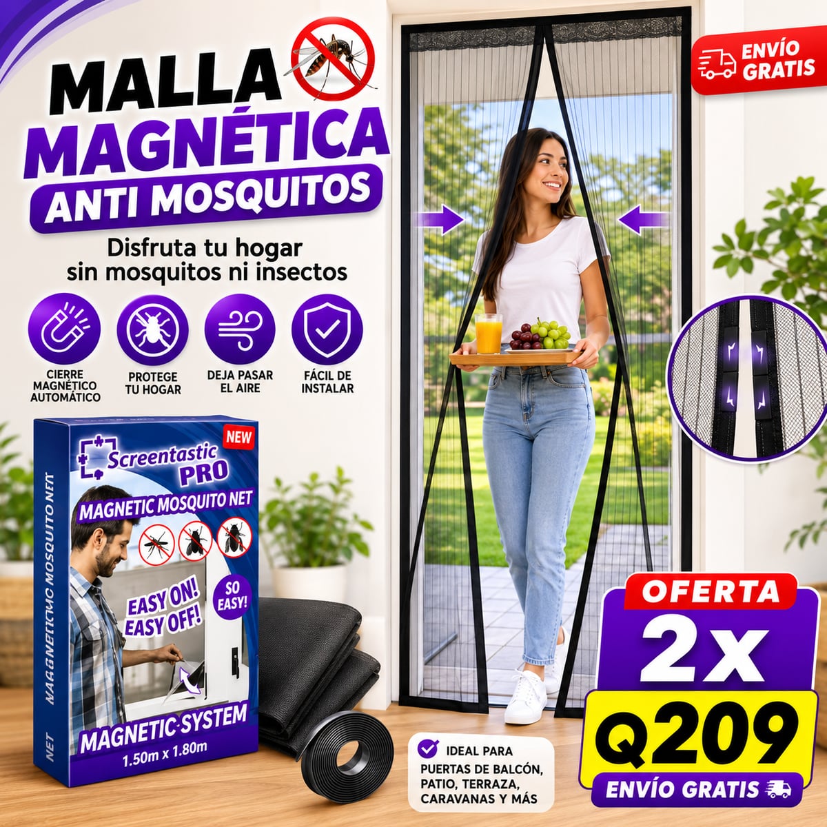 2X1 Cortina Magnética de Ventilación Anti Zancudos y Mosquitos + ENVIO GRATIS 🚚 🎁