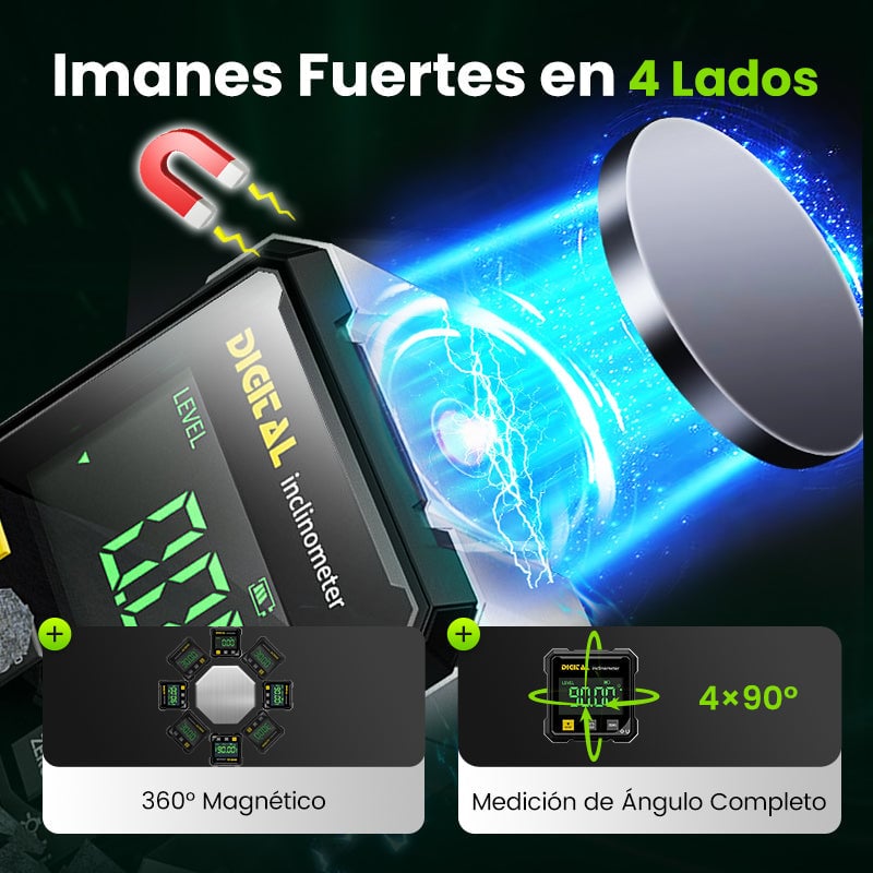 Medidor de ángulo digital magnético de 4 caras con láser