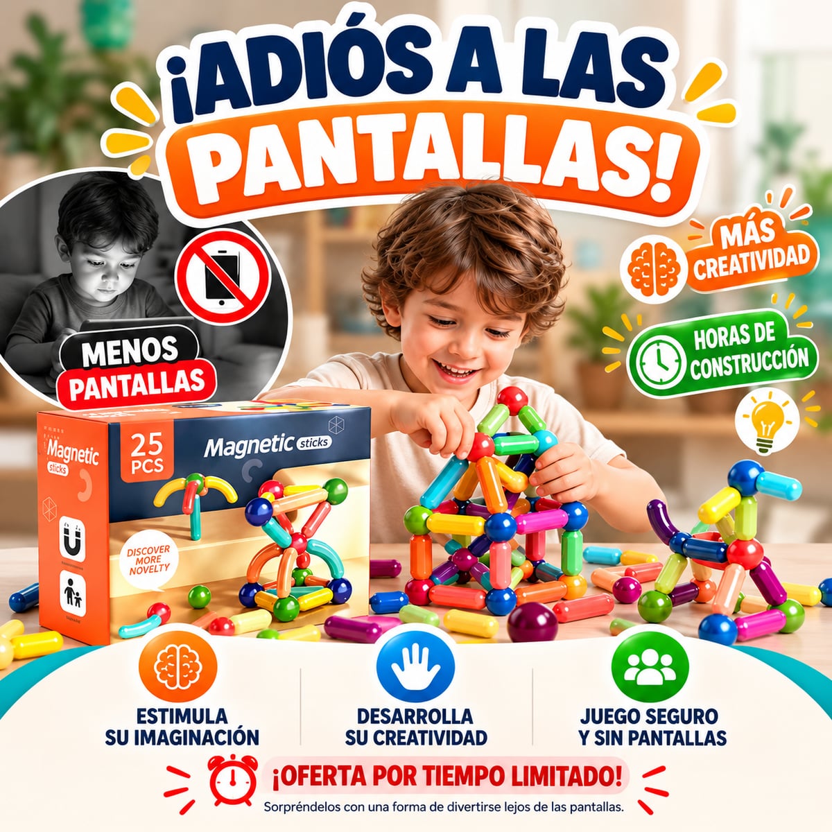 Magnetic Sticks de 25 piezas. Parece un juguete… pero cada figura pone a trabajar su creatividad