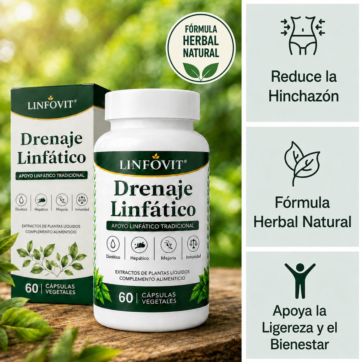 60 Cápsulas LinFovit 🌿 | Drenaje Linfático para Tu Rutina de Bienestar