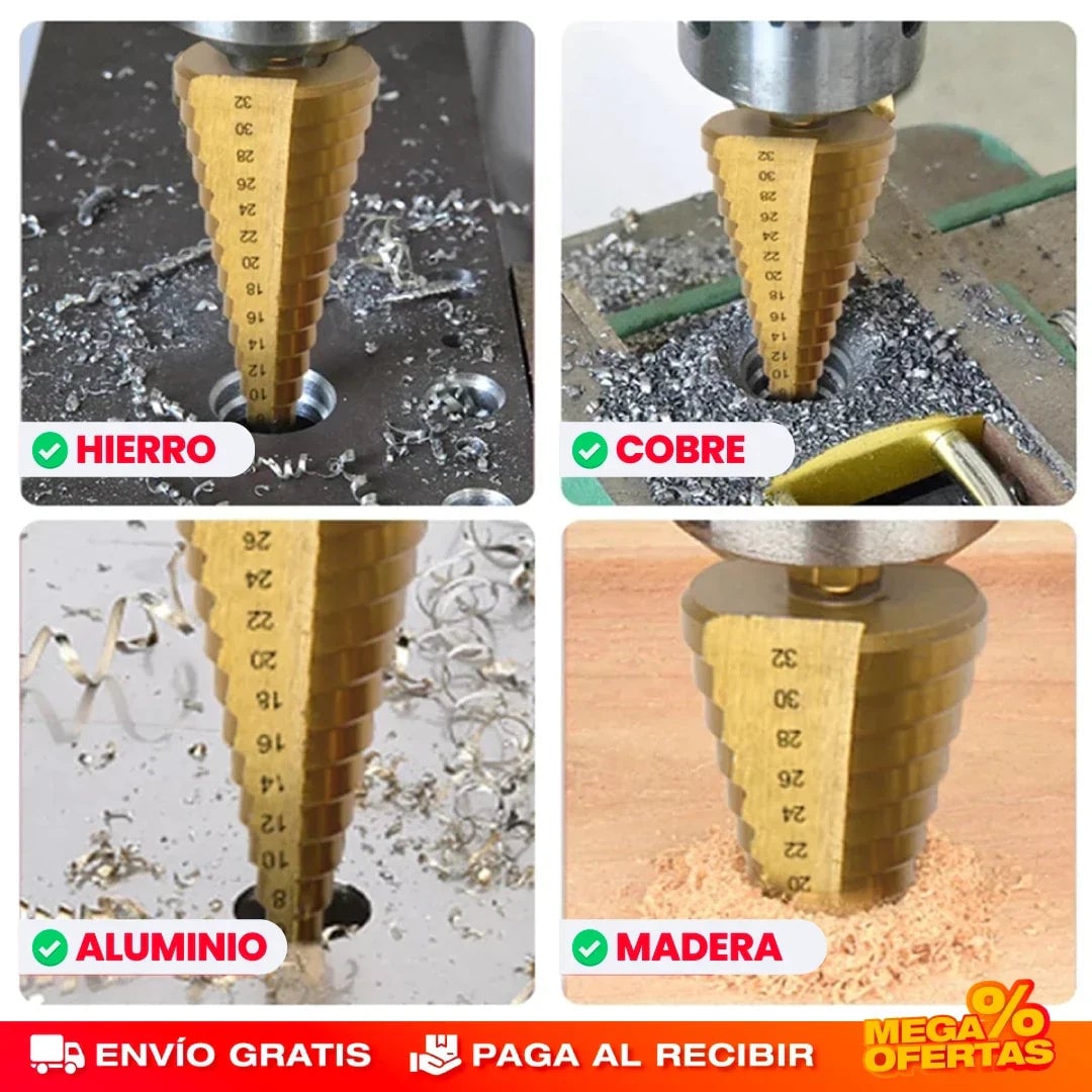 ¡ÚLTIMAS UNIDADES!! 🔩SET DE 5 BROCAS ESCALONADAS DE TITANIO - ENVÍO GRATIS