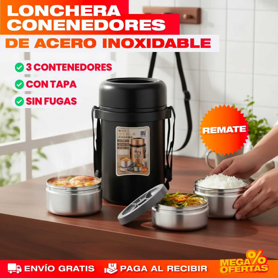 LONCHERA TÉRMICA 3 EN 1 DE ACERO INOXIDABLE