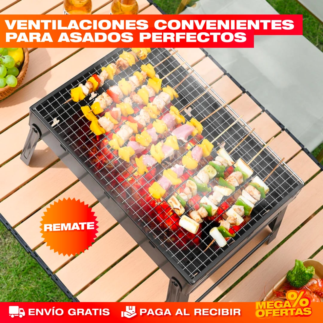 PARRILLA ASADOR DE CARBÓN PLEGABLE Y PORTÁTIL