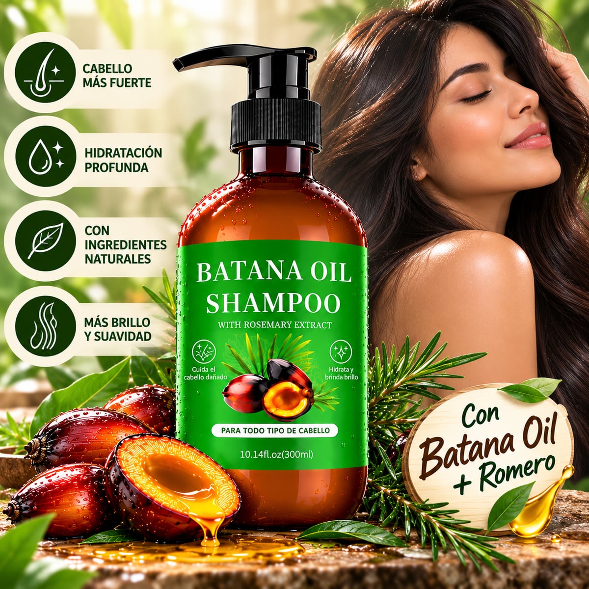 Batana Oil Shampoo™ | Champú de Batana + Romero – Cuidado Capilar y Brillo Natural (300 ml)