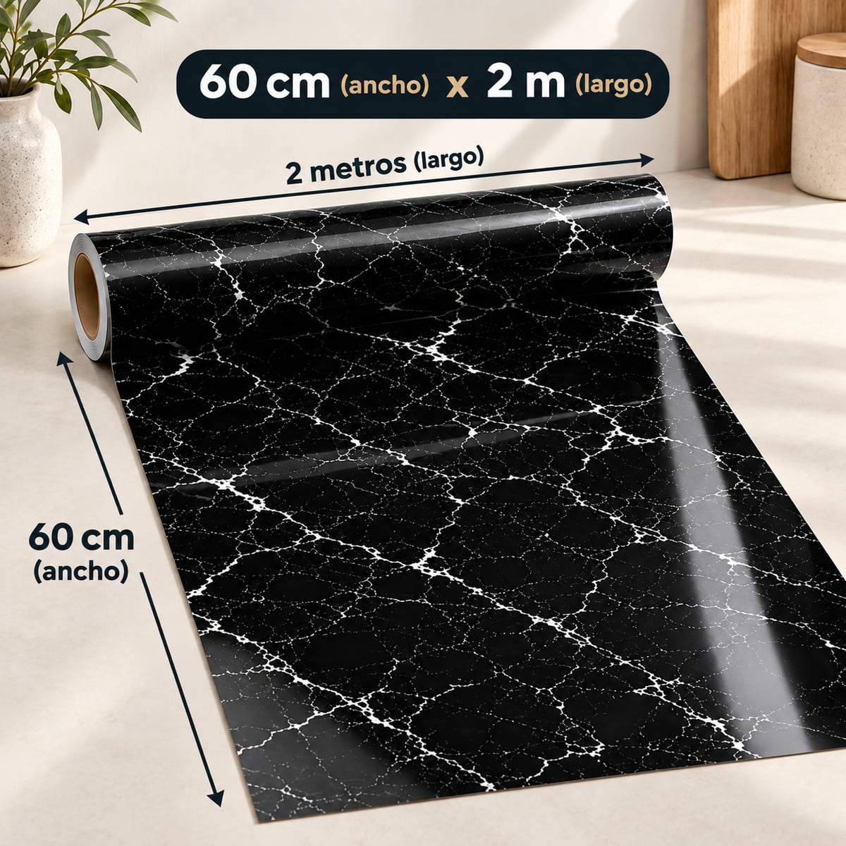 Rollo Papel Efecto Mármol Negro