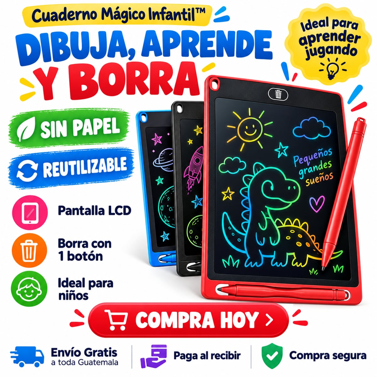 Tableta Mágica LCD™ | Dibuja, Aprende y Organiza