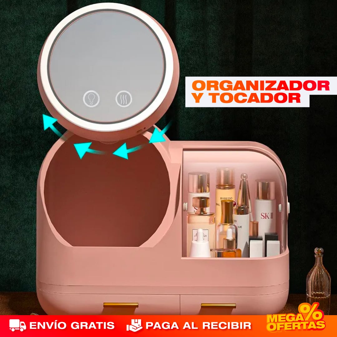 ORGANIZADOR DE MAQUILLAJE CON ESPEJO LUZ LED